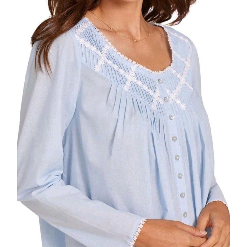 Eileen West Long Sleeve Poetic Blue Print 100% Cotton Lawn Ballet Nightgown XL - Picture 2 of 12
